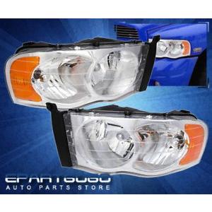US隅っこともし火 02-05 Dodge Ram 1500/2500/3500クロームクリスタルスタイルヘッドライト+アンバーリフレクター 02-0 車、バイク、自転車-ライト、レンズ-その他ライト