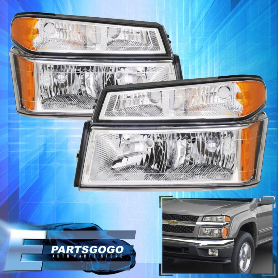 USコーナーライト GMC Chevy用クロームハウジングアンバーリフレクターヘッドライト2004-2012 Canyon Colorado Chro