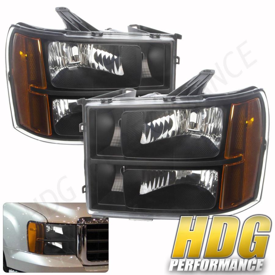 USコーナーライト 07-13 GMC Sierra 1500 2500 3500 HDブラックハウジングヘッドライトアンバーリフレクター 07-13