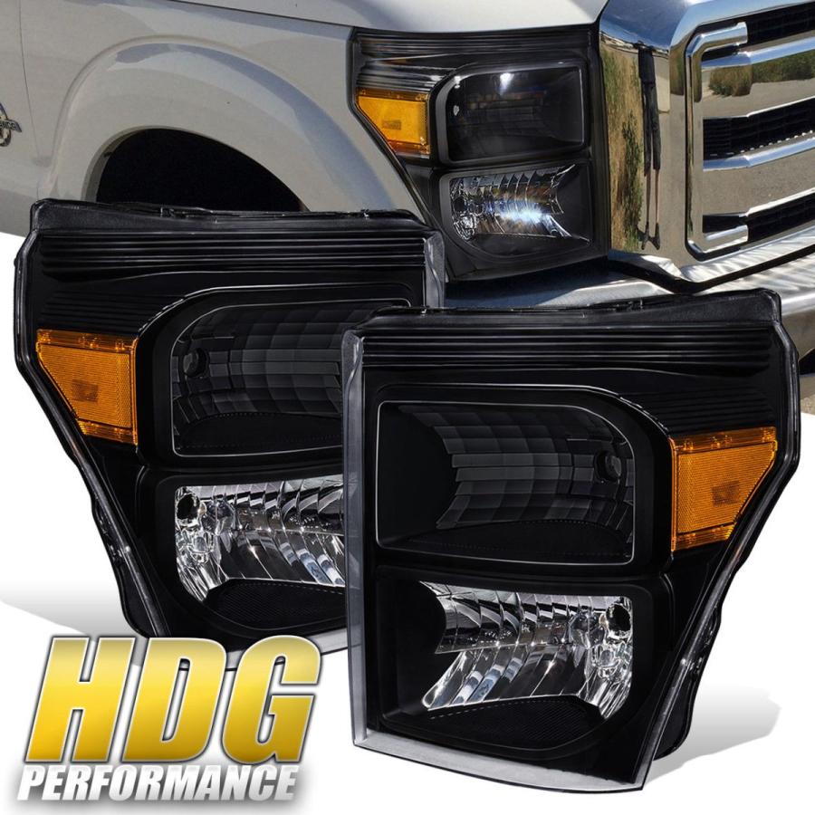 US隅っこともし火 11-16 F-250 F-350 F-450スーパーデューティ取り替えっこ用ブラックヘッドライトアンバーランプセット 11-16 F-2 ライト、レンズ-自動車