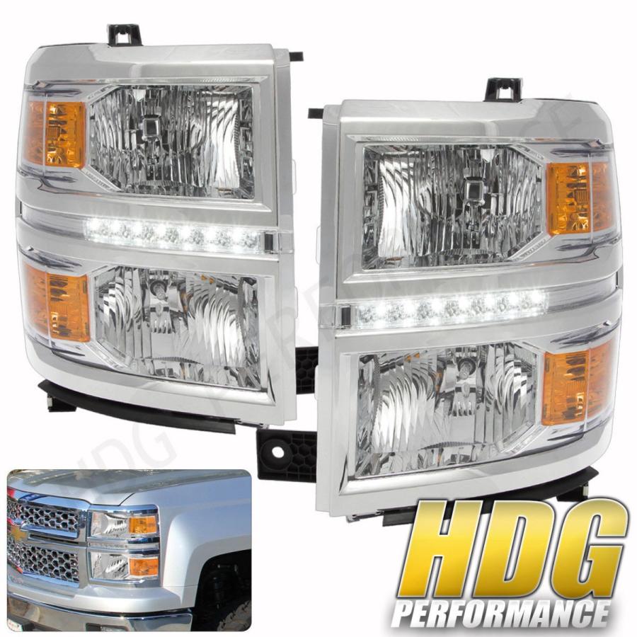 US隅っこともし火 2014-2016 Chevy Silverado 1500取り替えっこ用前照灯照明ランプChrome Lens Led Led 201 自動車-ライト、レンズ-その他ライト