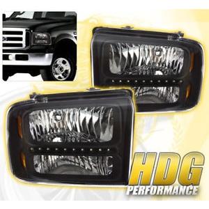 USコーナーライト 05-07 F-250 F-350 F-450スーパーデューティ交換ヘッドライトランプアセンブリブラック 05-07 F-250
