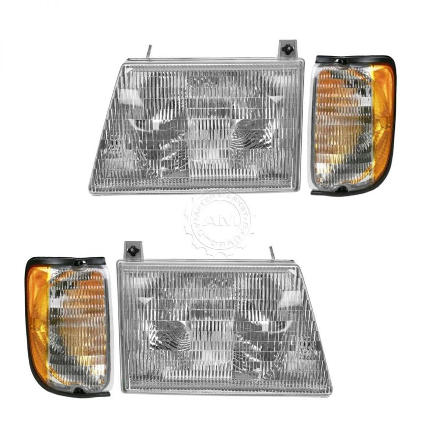 US隅っこともし火 ヘッドライトヘッドランプコーナーライトランプキット、97-00 Ford Econoline Van用4個仕掛ける Headligh 自動車-車、バイク、自転車