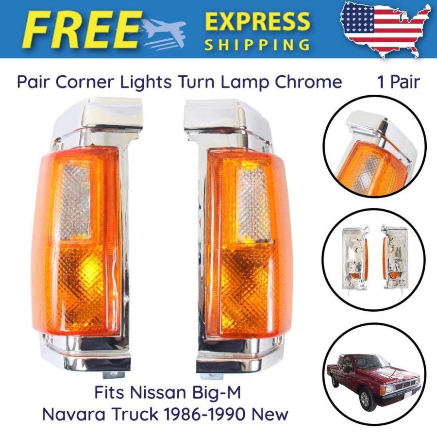 USコーナーライト ペアコーナーライトターンランプクロムフィット日産ビッグMナバラトラック1986-1990新しい Pair Corner Light