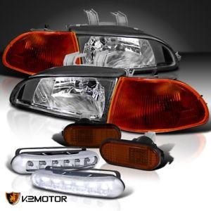 USコーナーライト 92-95 Civic Blackヘッドライト+ Ambe \u003cwbr\u003e \u003c/ wbr\u003e rコーナーライト+サイドマーカー+ LED