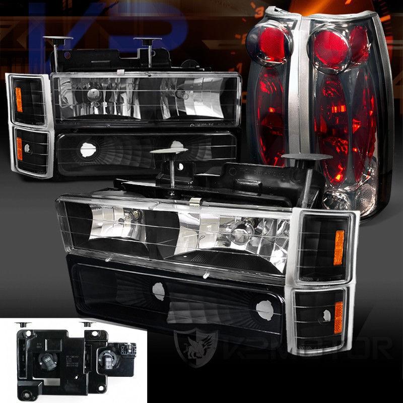 USコーナーライト 94-98 Silverado Tahoe Blackヘッドライトバンパーコーナーランプ+煙テールライト 94-98 Silver