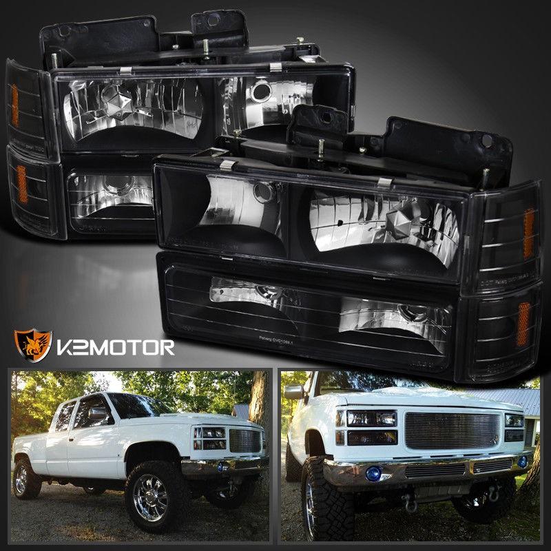 USコーナーライト 94-98 GMC C10シエラ郊外ブラックヘッドライトバンパーコーナー信号ライト8PC 94-98 GMC C10 Sierra