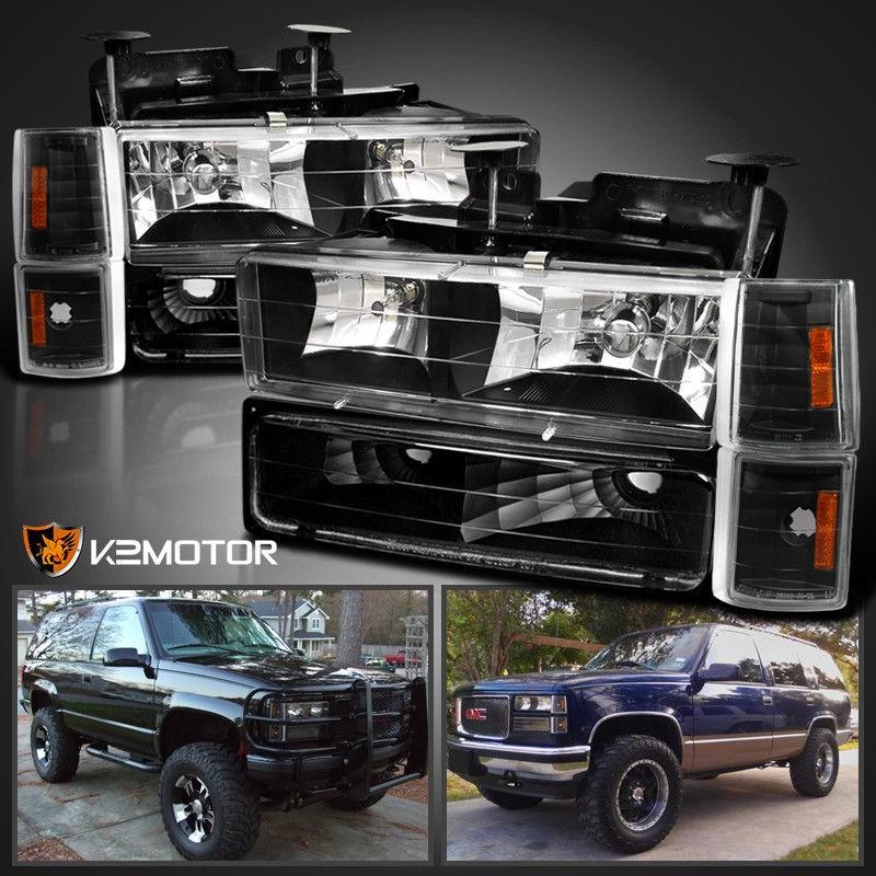 USコーナーライト 94-98 GMC C10 Sierra Yukonブラックヘッドライト+コルク</ wbr> ner +パーキングバンパーライト