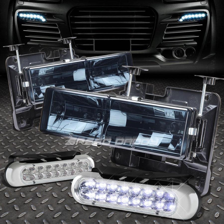 USフォグライト SMOKED HOUSING HEADLIGHT HEADLAMP + 88-98 CHEVY C10 C / K用LEDグリルフォ