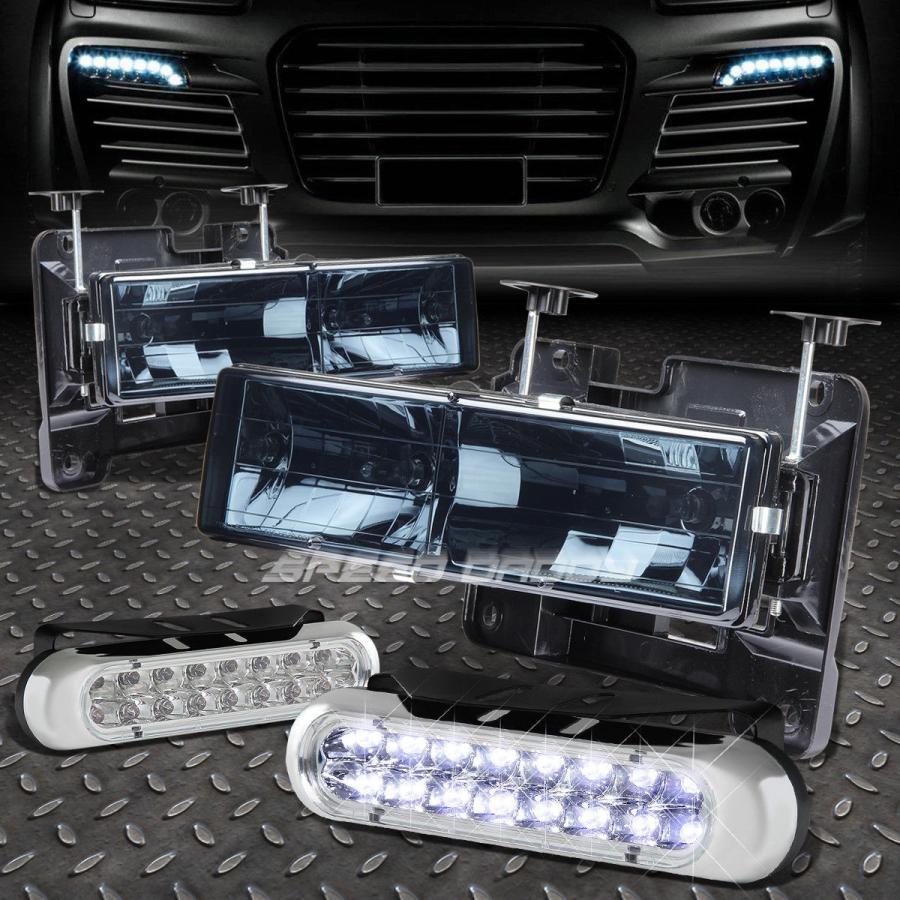 USフォグライト 燻製住宅ヘッドライト+ 88-98 C / K用LEDグリルフォグライト16個CHEVY YUKON / BLAZER SMOKED