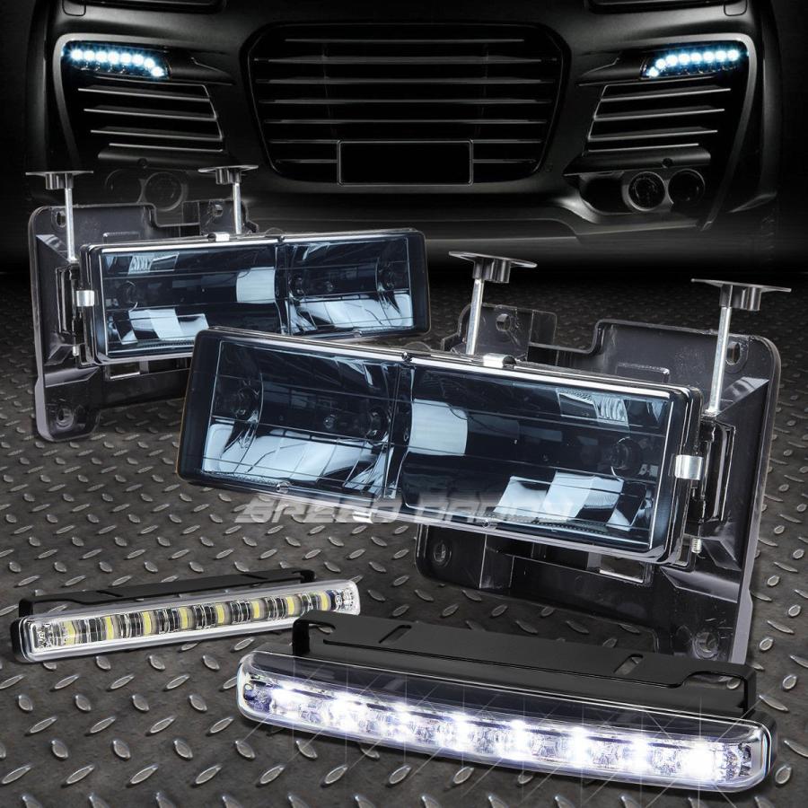 USフォグライト SMOKED HOUSING HEADLIGHT + 88-98 C / K用LEDグリルフォグライト8個CHEVY YUKON /