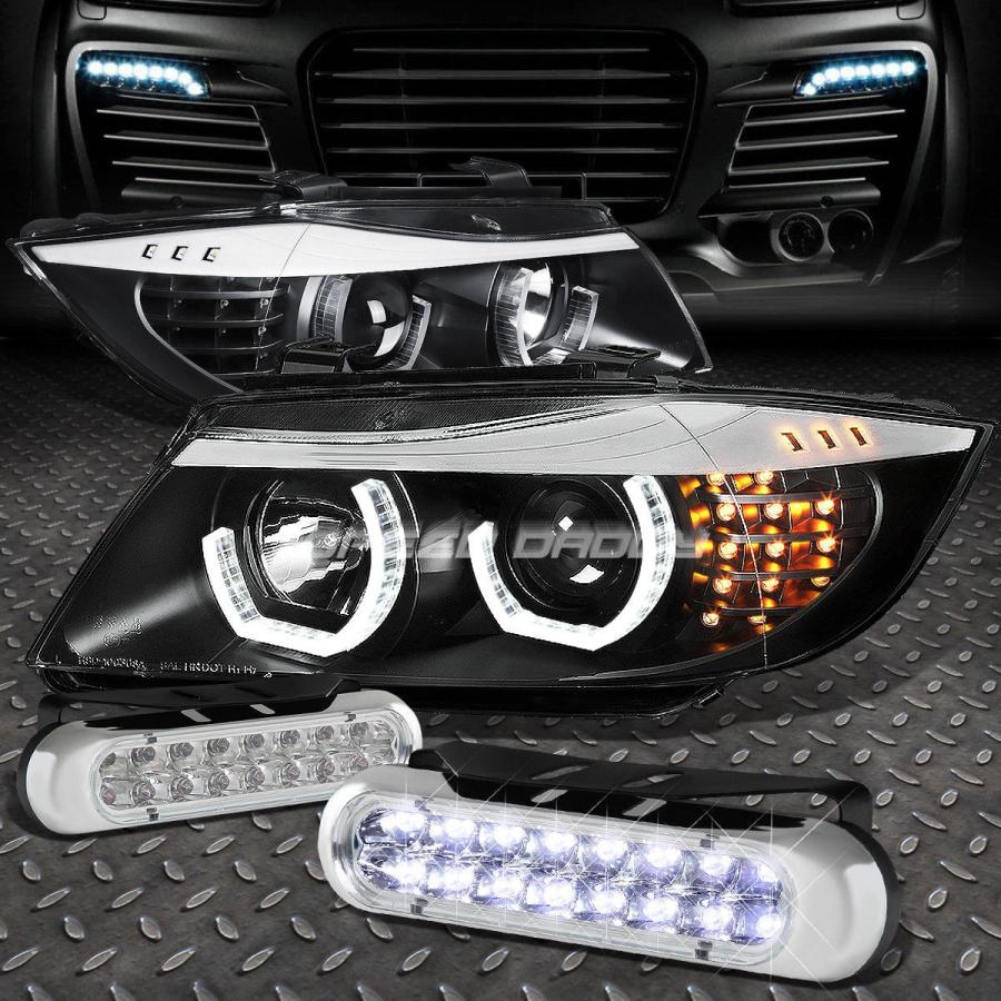 USフォグライト ブラックハロープロジェクターヘッドライト+コーン<wbr> </ wbr> 09 + 12 BMW E90用ER + 16 LEDグ