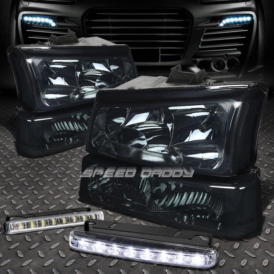 USフォグライト SMOKED HOUSING HEADLIGHT CLEAR CORNER + 03-06 SILVERADO用LEDグリルフォグラ