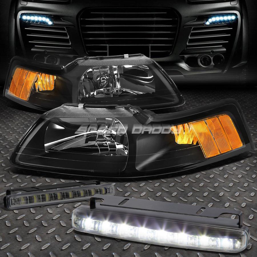 USフォグライト ブラックハウスヘッドライトアンバーコーナー+ 8個のLED SMOKE FOGライト（99-04 MUSTANG用） BLACK H