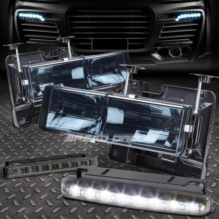 USフォグライト SMOKED LENS HEADLIGHT + 88-98 GMC SIERRA / SUBURBAのための8つのLED SMOKE