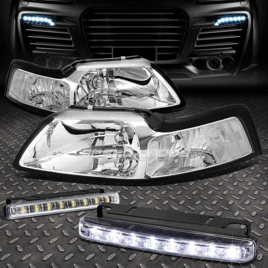 USフォグライト CHROME HEADLIGHT + CLEA \u003cwbr\u003e \u003c/ wbr\u003e Rコーナー+ 99-04フォードミューズング用8 LED