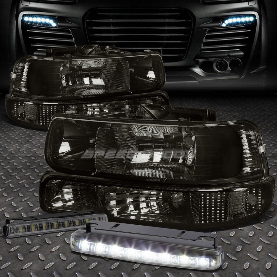 USフォグライト SMOKED HOUSING HEADLIGHT CLEAR CORNER + 99-02 SILVERADO用LED SMOKE