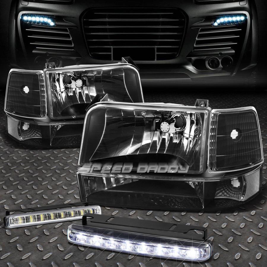 USフォグライト ブラックヘッドライトクリアコーナー8 LEDグリルフォグライト92-96 F-150/250/350 BLACK HEADLIGHT