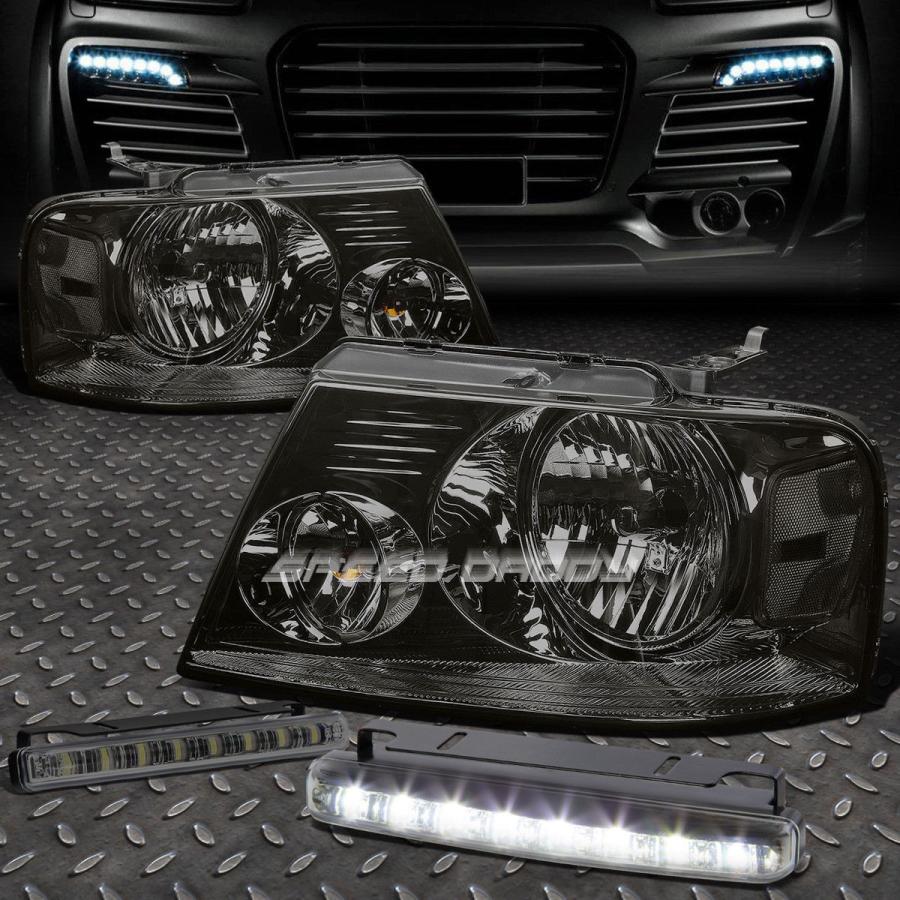 USフォグライト SMOKED HOUSING HEADLIGHT CLEAR CORNER + 04-08 F150のための8つのLED SMOKE