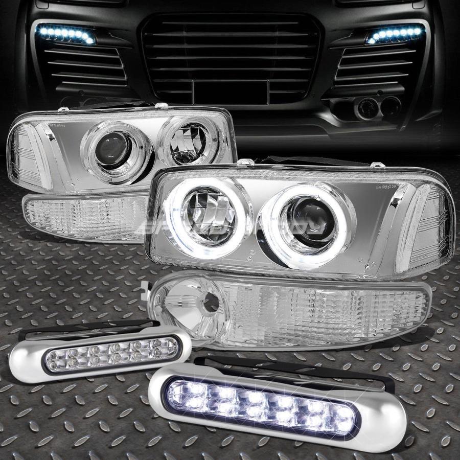 USフォグライト CHROME CLEAR PROJECTOR HEADLIGHT + 00-07 SIERRA / YUKON用LEDグリルフォグラ