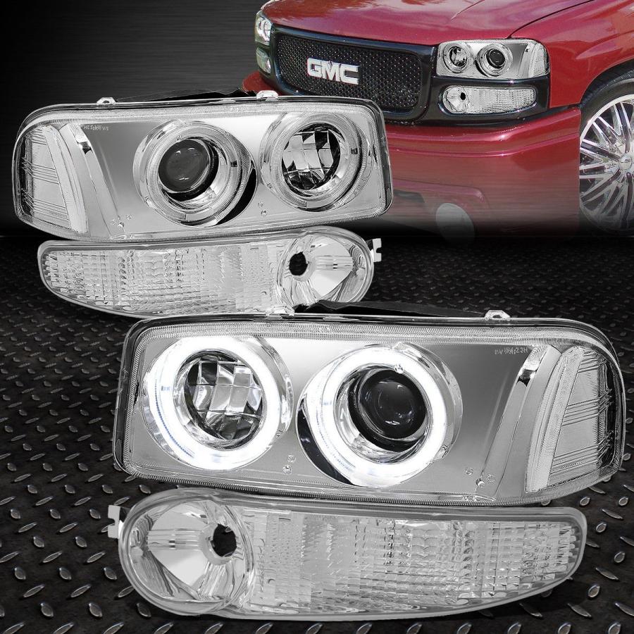 USフォグライト CHROME CLEAR PROJECTOR HEADLIGHT + 00-07 SIERRA / YUKON用LEDグリルフォグラの画像