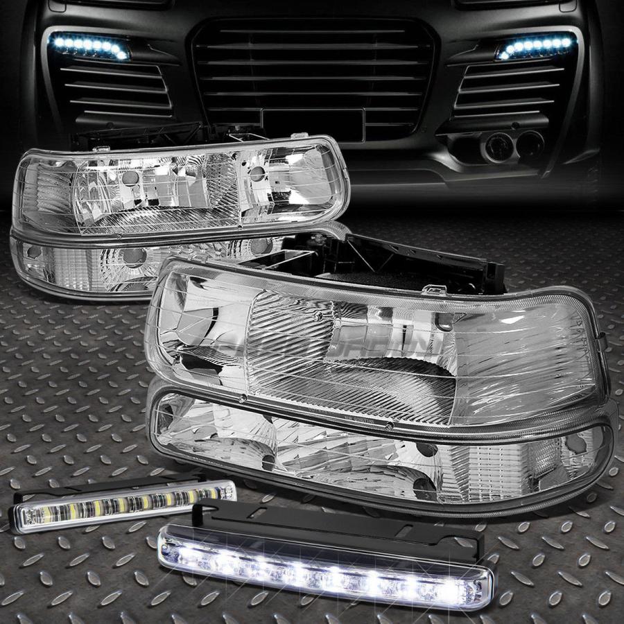 USフォグライト CHROME HOUSING HEADLIGHT CLEAR CORNER + 99-02 SILVERADO用8 LEDグリルフォ