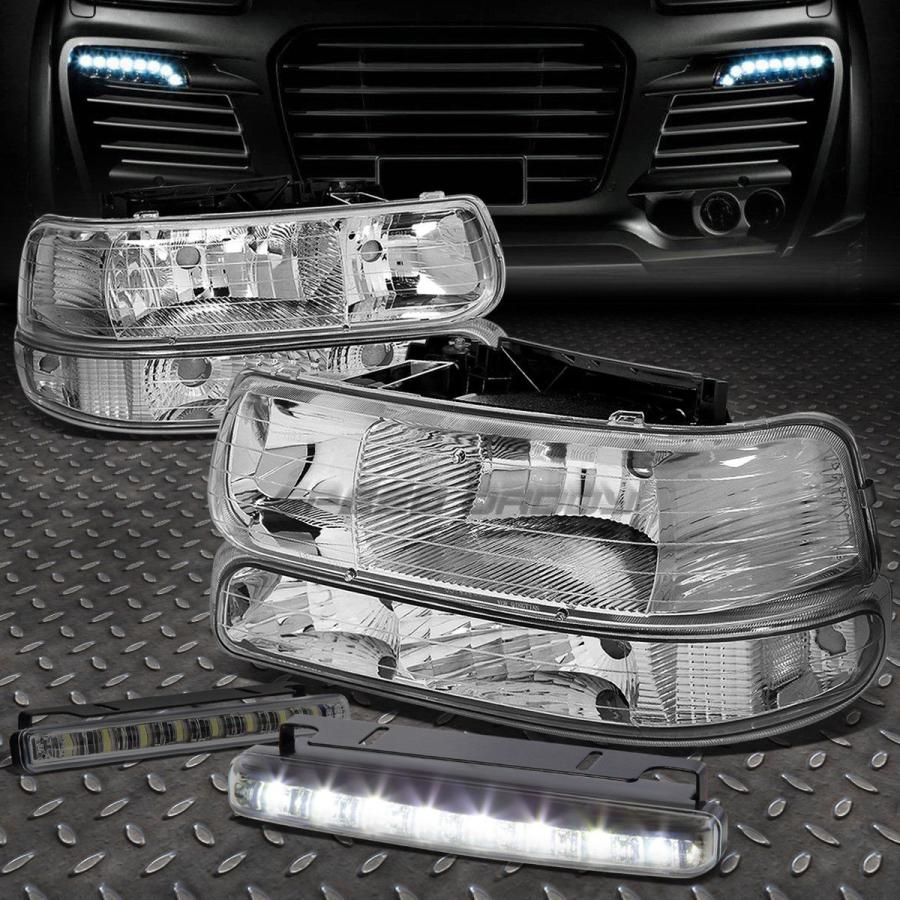 USフォグライト CHROME HOUSING HEADLIGHT CLEAR CORNER + 99-02 SILVERADOのための8つのLED煙