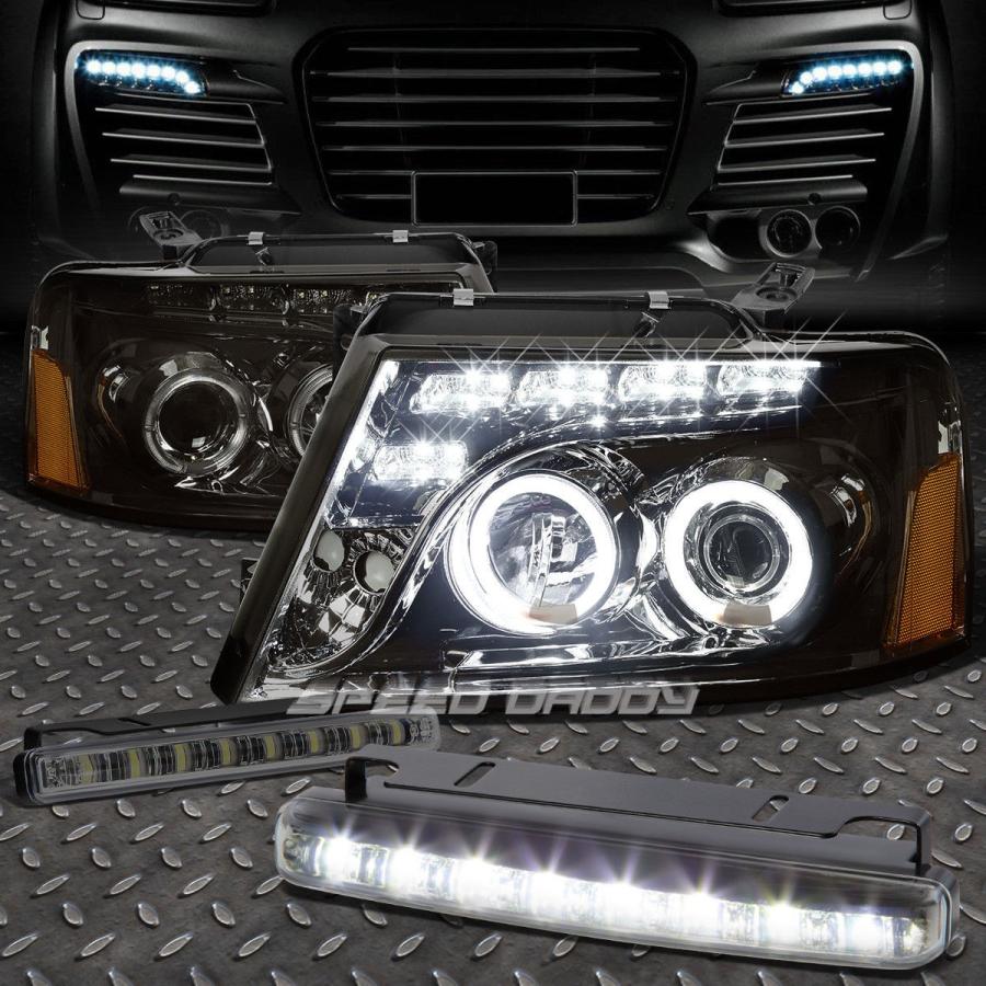 USフォグライト SMOKEDアンバープロジェクターヘッドライト+ DRL + \u003cwbr\u003e \u003c/ wbr\u003e 04-08 FORD F150用LED S