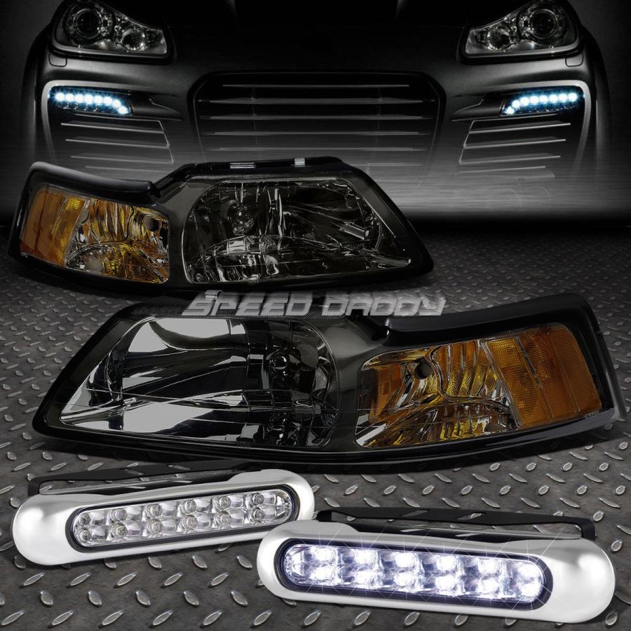 USフォグライト SMOKED LENS HEADLIGHTアンバーコーナー+ 99-04 MUSTANG SN95用12グリルフォグライト SMOK