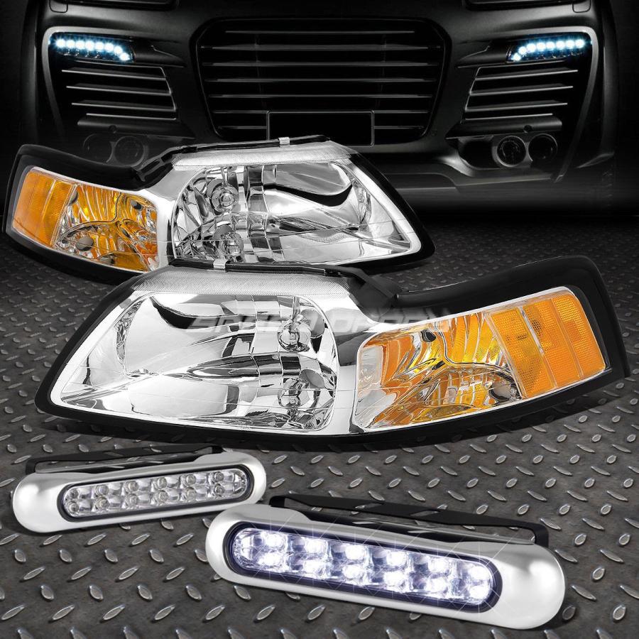 USフォグライト CHROMEレンズHEADLIGHTアンバーコーナー+ 99-04 MUSTANG SN95用12グリルフォグライト CHROME