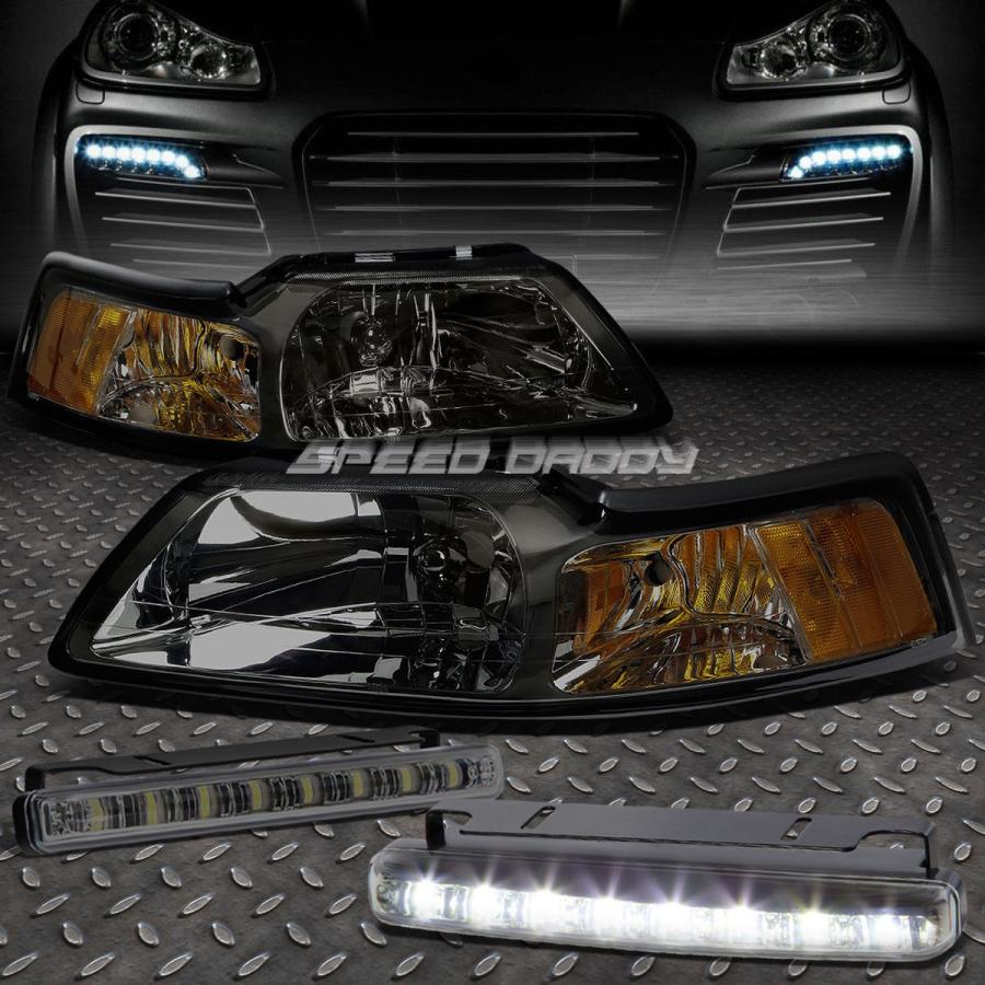 USフォグライト SMOKED LENS HEADLIGHTアンバーコーナー+ 99-04 MUSTANG SN95用LED SMOKE FOGライト