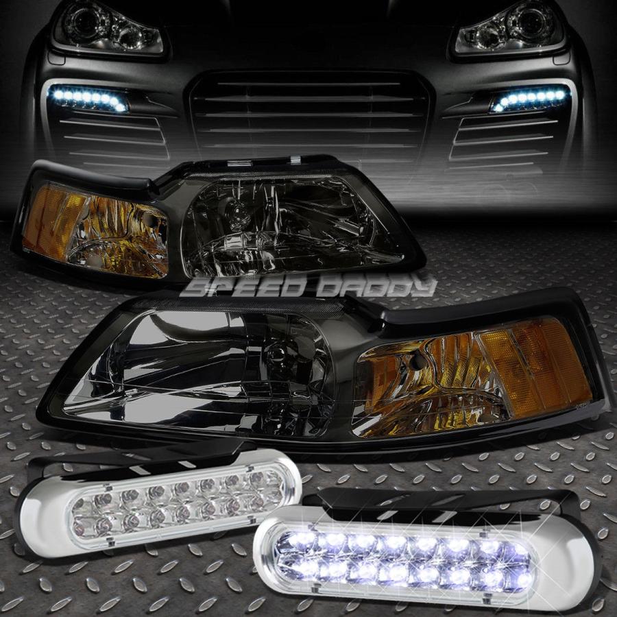 USフォグライト SMEKED LENS HEADLIGHTアンバーコーナー+ 99-04 MUSTANG SN95用16 LEDグリルフォグライト