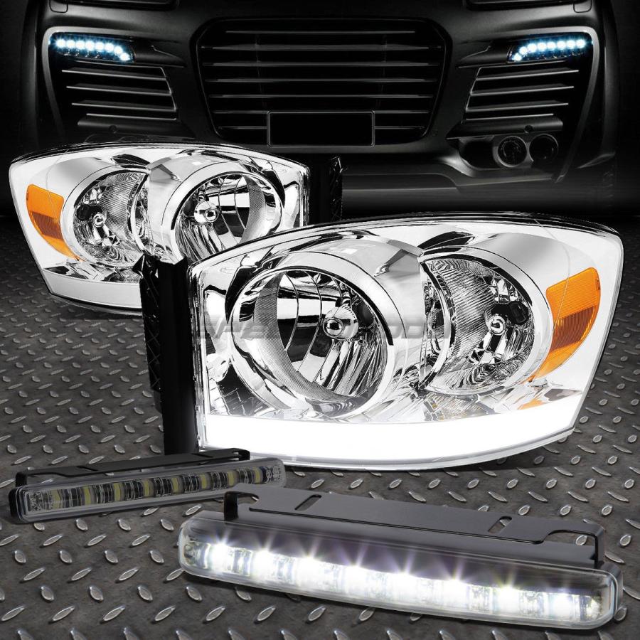 USフォグライト CHROME HEADLIGHT + AMBE <wbr> </ wbr> Rコーナー+ DRL + 06-08ドッジRAMのための