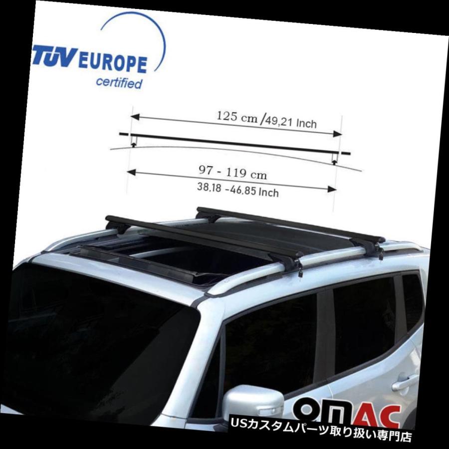 USキャリア TUVとJEEP RENEGADE Aluブラックルーフラッククロスバー2015-2018（調節可能）  JEEP RENEGADE