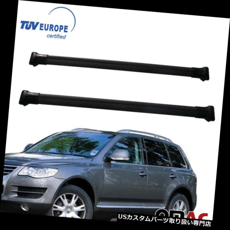 USキャリア VW TOUAREG 2003-2010ルーフラッククロスバーキャリアレールブラックアルミ2個  VW TOUAREG 2003-20