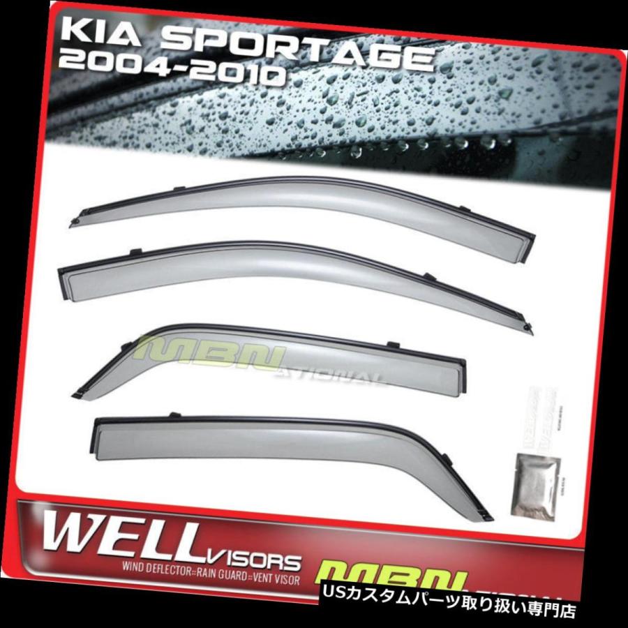 USベントバイザー、ドアバイザー Kia Sportage 04-10ウィンドウバイザーブラック用Wellvisors Rain Sun