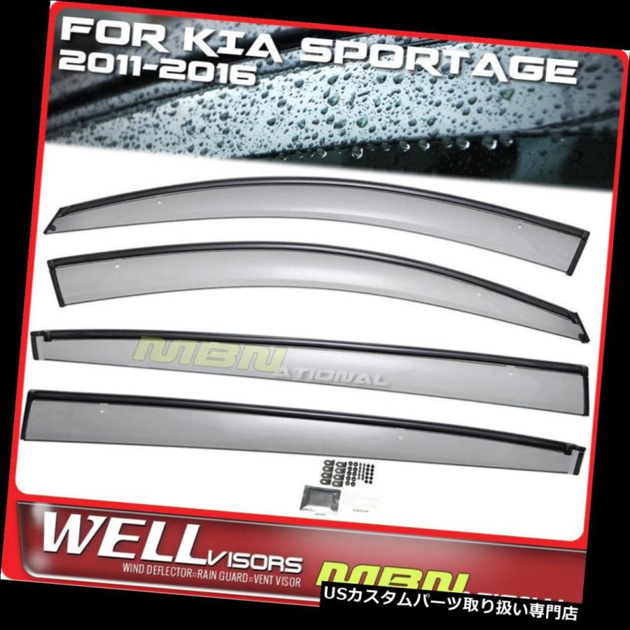 オンライン最安価格 USベントバイザー、ドアバイザー Kia Sportage 11-16ウィンドウバイザーブラック用Wellvisors Rain Sun