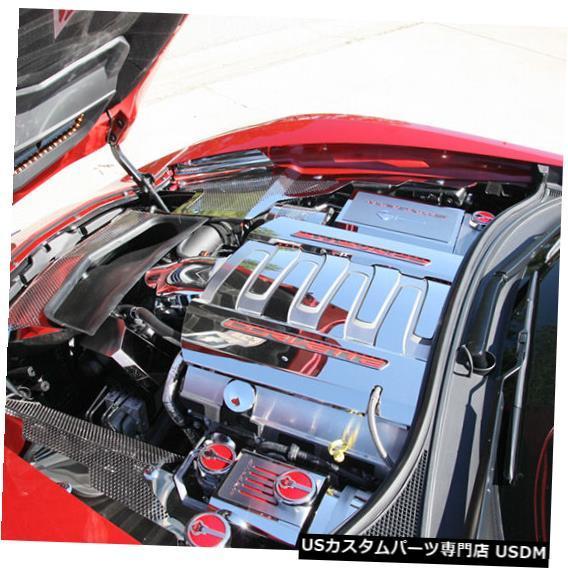 エンジンカバー C7コルベット自動5pcエンジンキャップカバーセット-ステンレススティングレイロゴ付きレッド C7 Corvette Automat