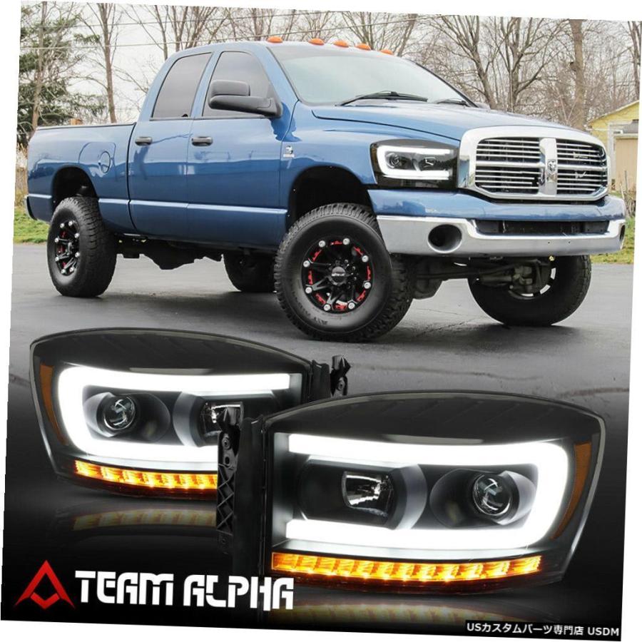 ヘッドライト Fits 2006-2009 Ram <LED C-BAR/SEQUENTIAL> Smoke/Am