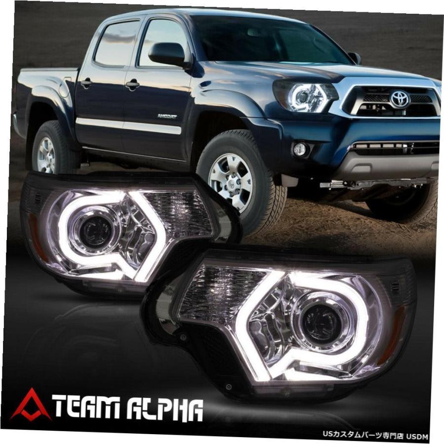 ヘッドライト  Fits 2012-2015 Tacoma <LED C-BAR 3D DRL> Smoke/Amber Corner P