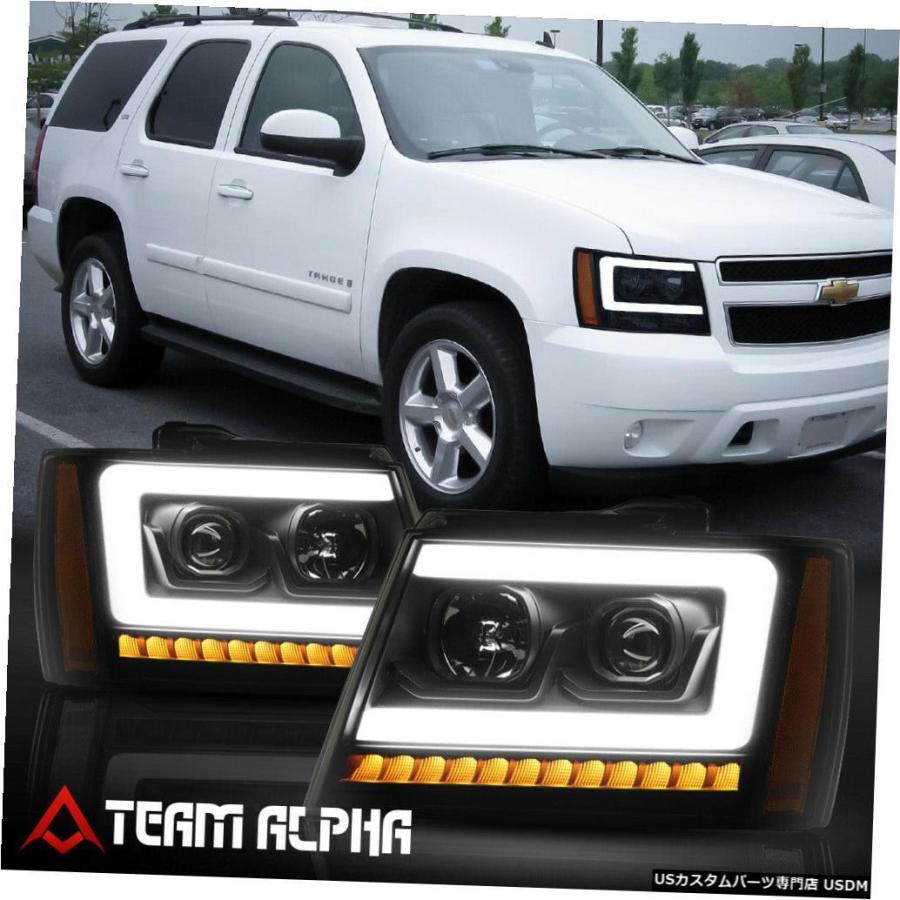 ヘッドライト Fits 2007-2014 Tahoe<LED SEQUENTIAL SIGNAL>Black/S