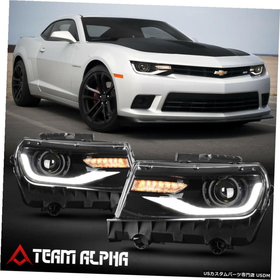 ヘッドライト  Fits 2014-2015 Chevy Camaro\u003cLED DRL/SEQUENTIAL SIGNAL\u003eBlack P
