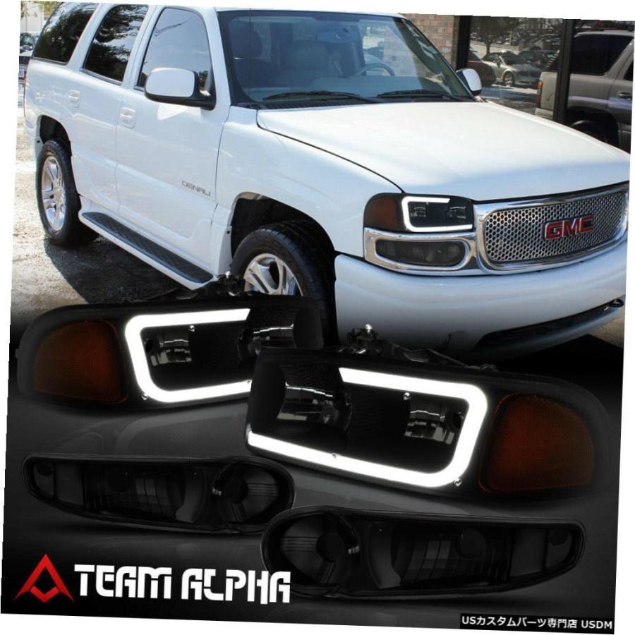 前照灯  Fits 2001-2007 Sierra/Yukon Denali\u003cLED C-BAR\u003eBlack/Sm\u003c/w