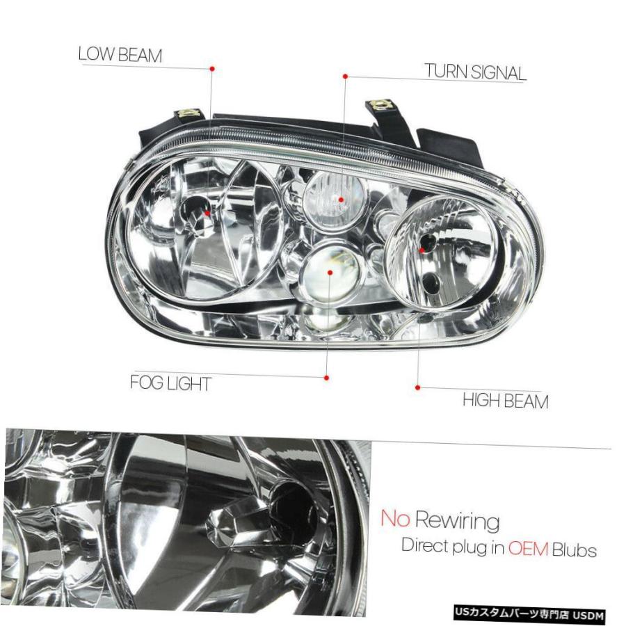 ヘッドライト 1999-2006 VW Golf / Cabrio MK4 IVに適合[Chrome Clear