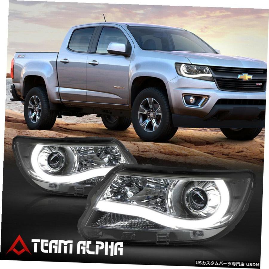 ヘッドライト  Fits 2015-2019 Chevy Colorado <LED L-BAR> Smoke/Clear Corner