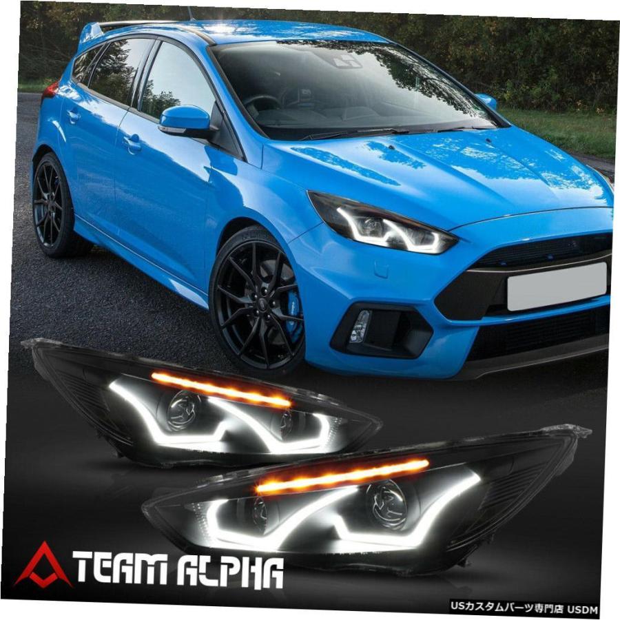 ヘッドライト  Fits 2015-2018 Focus<DUAL LED U-BAR>Black/Smoke/Cl