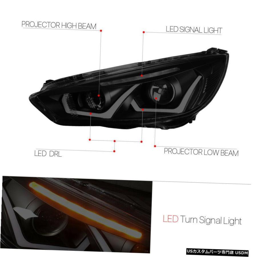ヘッドライト  Fits 2015-2018 Focus<DUAL LED U-BAR>Black/Smoke/Clの画像