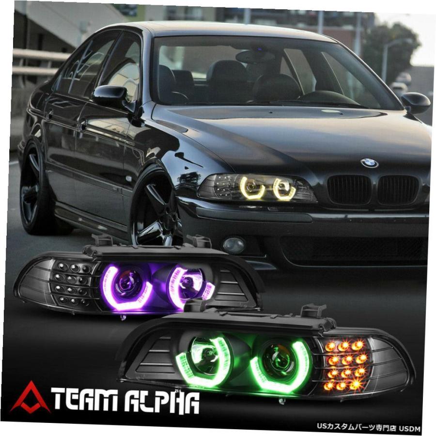 ヘッドライト Fits 1996-2003 BMW E39 <DUAL ADJUSTABLE RGB LED HALO> Black P