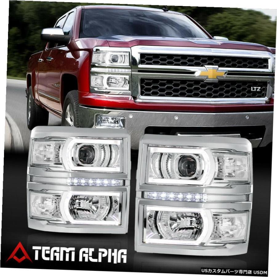 ヘッドライト  Fits 2014-2015 Silverado \u003cDUAL C-BAR LED DRL\u003e Chrome/Clear Pr