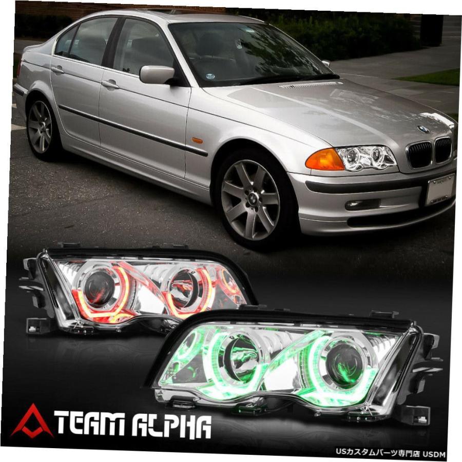 ヘッドライト Fits 1999-2001 BMW E46 <DUAL ADJUSTABLE RGB LED HALO> Chrome